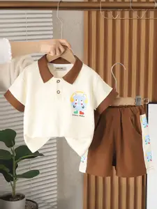 INCLUD Boys Graphic Printed Polo Collar T-Shirt With Shorts