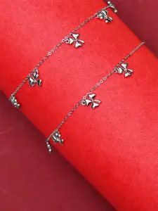 925 SILLER Pack of 2 925 Pure Silver Multiple Charm Anklets