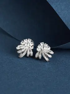 TEEJH Silver-Plated Contemporary Cubic Zirconia Studded Studs