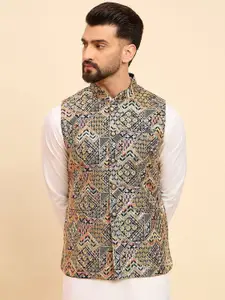 House of Pataudi Men Embroidered Mandarin Collar Nehru Jacket