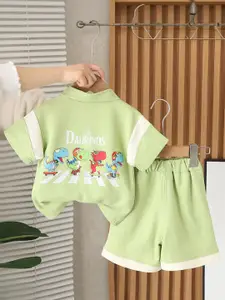 INCLUD Boys Graphic Printed Polo Collar T-Shirt With Shorts