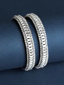 TEEJH Set Of 2 Silver-Plated Artificial Stones and Beads Oxidised Bangles