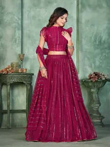 KALINI Women Embroidered Mukaish Foil Semi-Stitched Lehenga With Dupatta Lehenga Choli