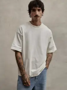 SMAN Men Solid Round Neck Cotton Oversized T-shirt