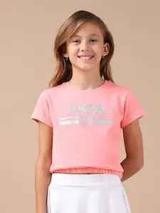 U.S. Polo Assn. Kids Girls Typography Printed Raw Edge Boxy T-shirt