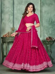 KALINI Women Embroidered Sequinned Semi-Stitched Lehenga & Unstitched Blouse With Dupatta