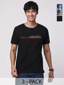 ADRO Men Pack of 3 Graphic Printed Round Neck Cotton T-shirts