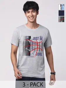 ADRO Men Pack of 3 Graphic Printed Round Neck Cotton T-shirts