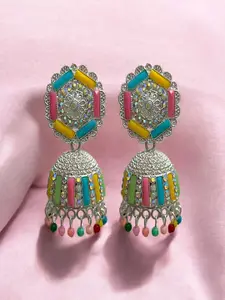 AccessHer Artificial Stones Studded & Pearls Beaded Dome Shaped Jhumkas