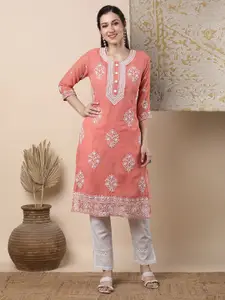 FASHOR Women Floral Embroidered Thread Work Georgette Kurta