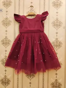 BAESD Girl Round Neck Flutter Sleeves Fit and Flare Dress