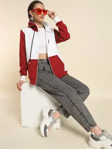 Mast & Harbour Women Colourblocked Hooded Sweatshirt