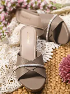 DressBerry Embellished Block Heels Mules