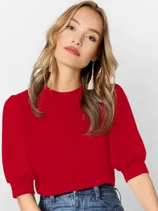 Dream Beauty Fashion Dream Beauty Women Solid Round Neck Puff Sleeves Top