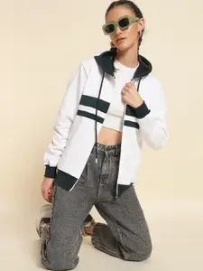 Mast & Harbour Women Cotton Colourblocked Hooded Sweatshirt