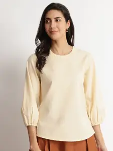 Pink Fort Puff Sleeve Linen Top