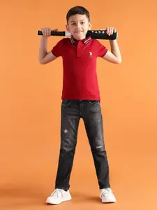 U.S. Polo Assn. Kids Boys Relaxed Fit Mildly Distressed Stretchable Jeans