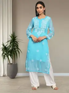 PARAMOUNT CHIKAN Women Ethnic Motifs Embroidered Chikankari Floral Georgette Kurta