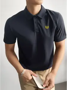 MACK JONNEY Men Polo Collar Applique T-shirt