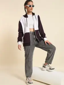 Mast & Harbour Women Colourblocked Hooded Sweatshirt