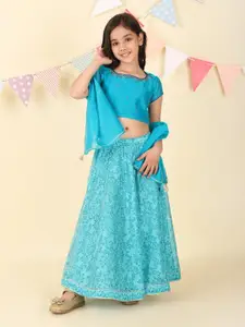 Fabindia Girls Printed Ready to Wear Cotton Lehenga & Embroidered Blouse With Dupatta