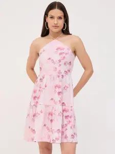 DressBerry Women Floral Printed Halter Neck Fit & Flare Dress