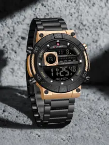 Naviforce Men Embellished Dial & Stainless Steel Bracelet Style Straps Digital Watch NF9241S_RG B B