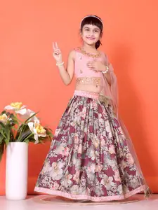 BAESD Girls Floral Printed Ready to Wear Lehenga & Embroidered Blouse With Dupatta