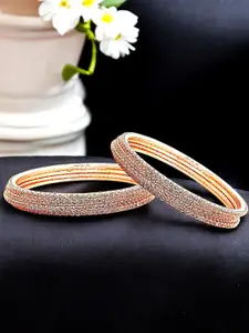 FEMMIBELLA Set Of 8 Rose Gold-Plated CZ Studded Bangles