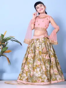 BAESD Girls Floral Printed Ready to Wear Lehenga & Embroidered Blouse With Dupatta