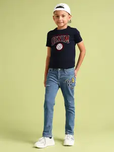 U.S. Polo Assn. Kids Boys Slim Fit Low Distress Light Fade Applique Stretchable Jeans