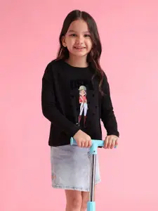 U.S. Polo Assn. Kids Girls Drop-Shoulder Sleeves Pure Cotton Applique T-shirt