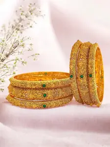 FEMMIBELLA Set Of 6 Gold-Plated Stone Studded Bangles