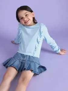 U.S. Polo Assn. Kids Brand Logo Embellished Ruffles Pure Cotton Top