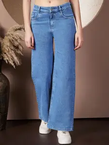 Purple Feather Women Straight Fit High-Rise Light Fade Stretchable Jeans