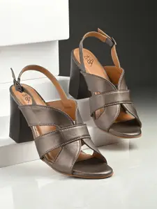 Zebba Embellished PU Block Sandals with Buckles