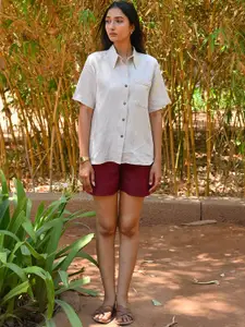 House of Harakh Women High-Rise Linen Cotton Shorts