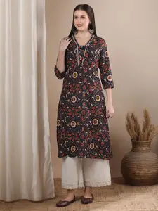 FASHOR Floral Printed V-Neck Pure Cotton Straight Kurta
