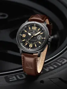 Naviforce Men Embellished Dial & Leather Straps Analogue Watch
