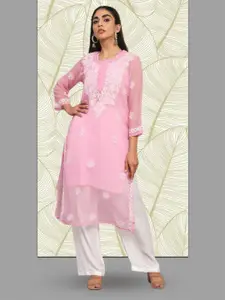 PARAMOUNT CHIKAN Women Ethnic Motifs Embroidered Chikankari Floral Georgette Kurta