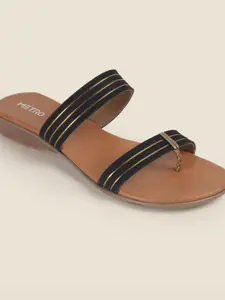 Metro Women Striped Open Toe Flats