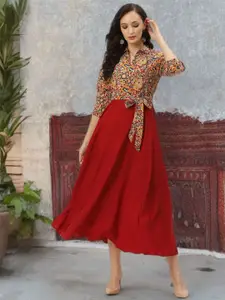 Deewa Floral Print Crepe A-Line Maxi Dress