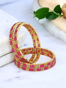 FEMMIBELLA Set Of 4 Gold-Plated Stone Studded Bangles