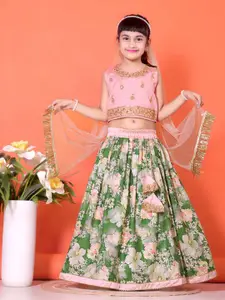 BAESD Girls Embroidered Sequinned Ready to Wear Lehenga & Blouse With Dupatta