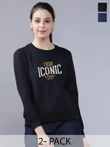 REYA Women Pack Of 2 Typography Printed Pullover Sweatshirt
