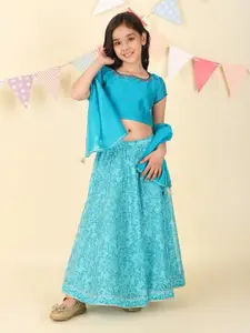 Fabindia Girls Printed Ready to Wear Cotton Lehenga & Embroidered Blouse With Dupatta
