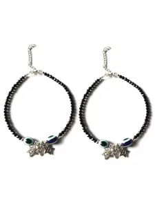 Jyokrish Silver-Plated Artificial Beads Star Evil Eye Anklet