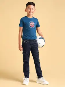 U.S. Polo Assn. Kids Boys Mid-Rise Light Fade Stretchable Cargo Denim Joggers