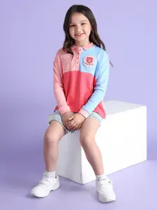 U.S. Polo Assn. Kids Girls Brand Logo Colourblocked Polo Collar Pure Cotton T-shirt