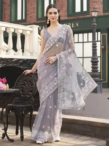 Tikhi Imli Ethnic Motifs Embroidered Net Saree